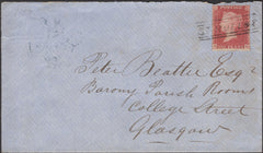 136623 1858 MAIL ST. ROLLOX USED LOCALLY IN GLASGOW WITH 'ST. ROLLOX' SCOTS LOCAL CANCELLATION TYPE V.