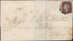 136626 1855 MAIL NEW KILPATRICK (CO. DUMBARTON, PARENT POST OFFICE GLASGOW) TO STIRLING WITH 'NEW KILPATRICK' SCOTS LOCAL CANCELLATION TYPE XX IN BLACK.