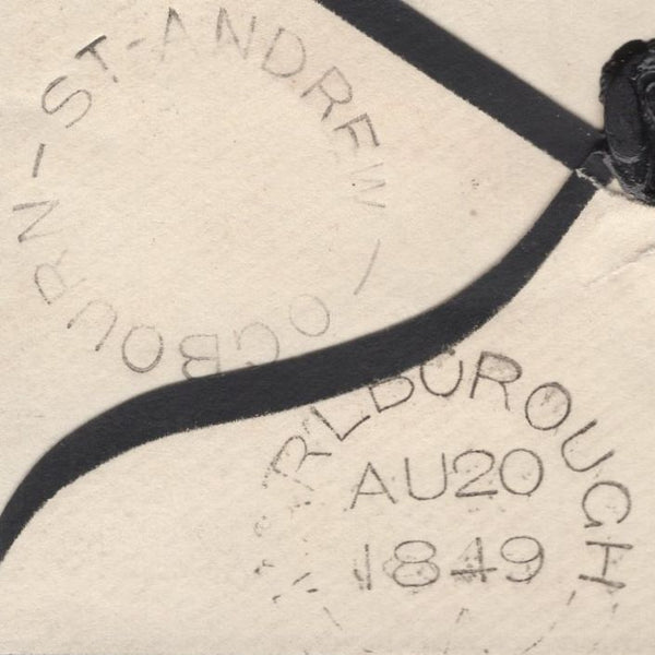 136634 1849 MOURNING ENVELOPE MARLBOROUGH TO UPTON, SLOUGH WITH 'OGBOURN-ST-ANDREW' UDC.