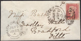 136635 1857 MOURNING ENVELOPE DEVIZES TO BRADFORD, WILTS WITH 'POTTERNE' UDC.