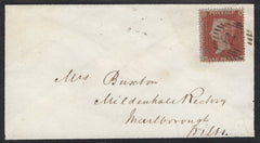 136637 1854 MOURNING ENVELOPE LONDON TO MARLBOROUGH WITH 'MILDENHALL' UDC (WILTS).