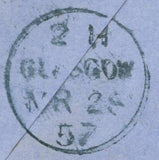 136653 1857 MAIL USED LOCALLY IN GLASGOW WITH 'NEILSTON' SCOTS LOCAL CANCELLATION TYPE III IN BLUE.