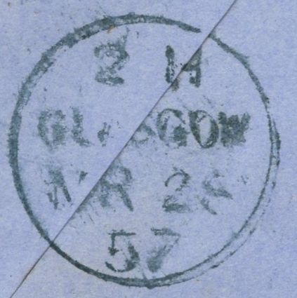136653 1857 MAIL USED LOCALLY IN GLASGOW WITH 'NEILSTON' SCOTS LOCAL CANCELLATION TYPE III IN BLUE.