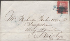 136655 1858 MAIL HOWOOD (CO. RENFREW) TO PAISLEY WITH 'HOWOOD' SCOTS LOCAL CANCELLATION TYPE VIII IN BLUE-GREEN.