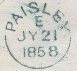 136655 1858 MAIL HOWOOD (CO. RENFREW) TO PAISLEY WITH 'HOWOOD' SCOTS LOCAL CANCELLATION TYPE VIII IN BLUE-GREEN.