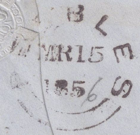 136661 1856? MAIL USED IN PEEBLES WITH 'INNERLEITHEN' TYPE D1 SCOTS LOCAL BACK STAMP.