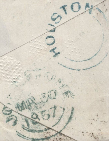 136662 1857 MAIL JOHNSTONE (CO. RENFREW) TO PAISLEY WITH 'HOUSTON' TYPE C1 SCOTS LOCAL BACK STAMP.