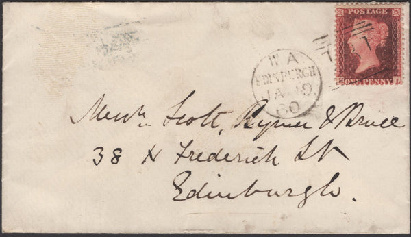 136665 1860 MAIL USED LOCALLY IN EDINBURGH WITH 'DUKE STREET' TYPE E2 SCOTS LOCAL BACK STAMP.