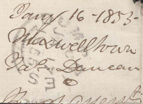 136667 1855 MAIL MAXWELLTOWN, DUMFRIES AND GALLOWAY TO DUMFRIES WITH 'MAXWELLTOWN' TYPE D1 SCOTS LOCAL BACK STAMP.