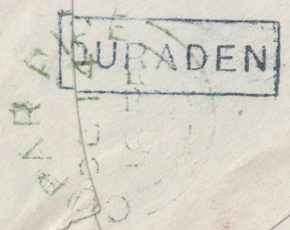 136668 1855 MAIL DURADEN, FIFE TO PERTH WITH 'DURADEN' TYPE D1 SCOTS LOCAL BACK STAMP.