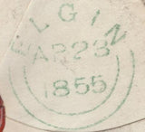 136669 1855 MAIL DUNBOG, FIFE TO ELGIN WITH 'DUNBOG' TYPE D1 SCOTS LOCAL BACK STAMP.