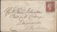 136675 1857 MAIL SKENE, ABERDEENSHIRE TO ABERDEEN WITH 'SKENE' TYPE C1 SCOTS LOCAL BACK STAMP.