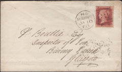 136678 1860 MAIL EDINBURGH TO GLASGOW WITH 'SANDPORT/STREET' TYPE D4 SCOTS LOCAL BACK STAMP.