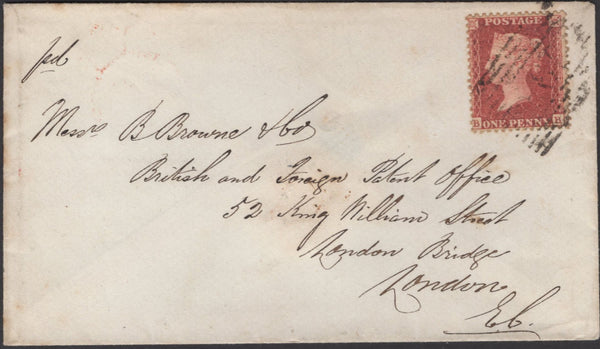 136679 1859 MAIL MAKERSTON, SCOTTISH BORDERS TO LONDON WITH 'MAKERSTON' TYPE E1 SCOTS LOCAL BACK STAMP.