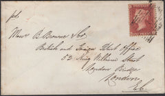 136679 1859 MAIL MAKERSTON, SCOTTISH BORDERS TO LONDON WITH 'MAKERSTON' TYPE E1 SCOTS LOCAL BACK STAMP.