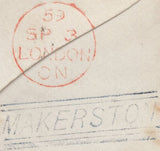 136679 1859 MAIL MAKERSTON, SCOTTISH BORDERS TO LONDON WITH 'MAKERSTON' TYPE E1 SCOTS LOCAL BACK STAMP.