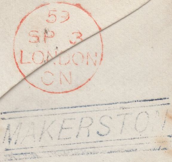 136679 1859 MAIL MAKERSTON, SCOTTISH BORDERS TO LONDON WITH 'MAKERSTON' TYPE E1 SCOTS LOCAL BACK STAMP.