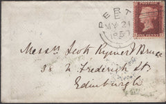 136680 1859 MAIL PERTH TO EDINBURGH WITH 'PERTH/280' EXPERIMENTAL DUPLEX AND 'THE CAIRNIES' TYPE D1 SCOTS LOCAL BACK STAMP.