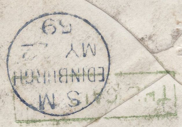 136680 1859 MAIL PERTH TO EDINBURGH WITH 'PERTH/280' EXPERIMENTAL DUPLEX AND 'THE CAIRNIES' TYPE D1 SCOTS LOCAL BACK STAMP.