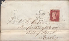 136681 1859 MAIL GLASGOW TO PAISLEY WITH 'NEILSTON' TYPE B1 SCOTS LOCAL BACK STAMP.