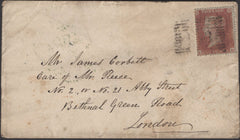 136682 1855 MAIL LHANBRYDE, MORAYSHIRE TO LONDON WITH 'LHANBRYDE' TYPE C2 SCOTS LOCAL BACK STAMP.