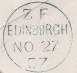 136684 1857 MAIL DUMFRIES TO EDINBURGH WITH 'KIRKBEAN' TYPE C1 SCOTS LOCAL BACK STAMP.