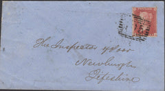 136685 1858 MAIL LATHERON (CO. CAITHNESS) TO NEWBURGH WITH 'LATHERON' TYPE D1 SCOTS LOCAL BACK STAMP.