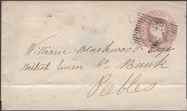 136688 1855 1D PINK ENVELOPE LEADBURN, MIDLOTHIAN TO PEEBLES WITH 'LEADBURN' TYPE D1 SCOTS LOCAL BACK STAMP.