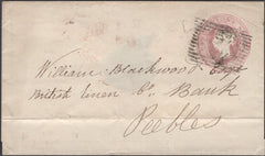 136688 1855 1D PINK ENVELOPE LEADBURN, MIDLOTHIAN TO PEEBLES WITH 'LEADBURN' TYPE D1 SCOTS LOCAL BACK STAMP.