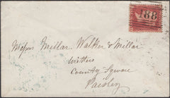 136690 1859 MAIL KILBARCHAN (CO. RENFREW) TO PAISLEY WITH 'KILBARCHAN' TYPE C1 SCOTS LOCAL BACK STAMP.
