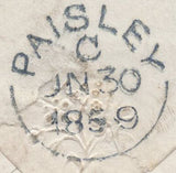 136690 1859 MAIL KILBARCHAN (CO. RENFREW) TO PAISLEY WITH 'KILBARCHAN' TYPE C1 SCOTS LOCAL BACK STAMP.