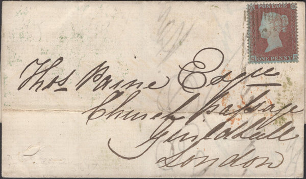 136691 1855 MAIL LUMPHANAN, ABERDEEN TO LONDON WITH 'LUMPHANAN' TYPE D1 SCOTS LOCAL BACK STAMP IN GREEN.