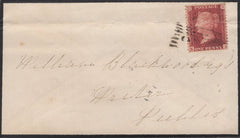 136697 1859 MOURNING ENVELOPE STOBO (CO. ROXBURGH) TO PEEBLES WITH 'STOBO' TYPE C1 SCOTS LOCAL BACK STAMP.