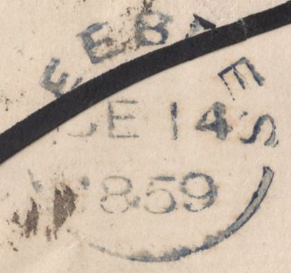136697 1859 MOURNING ENVELOPE STOBO (CO. ROXBURGH) TO PEEBLES WITH 'STOBO' TYPE C1 SCOTS LOCAL BACK STAMP.