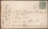 136698 1859 MAIL DUMFRIES TO NIAGARA, CANADA WEST WITH 1S GREEN (SG72) AND 'PARKGATE' TYPE C1 SCOTS LOCAL BACK STAMP.