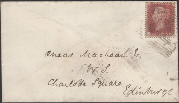 136699 1856 MAIL ANCRUM, BORDERS TO EDINBURGH WITH 'ANCRUM' TYPE C1 SCOTS LOCAL BACK STAMP.