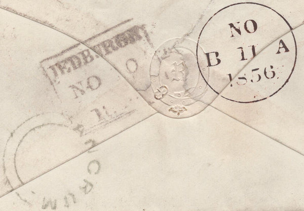 136699 1856 MAIL ANCRUM, BORDERS TO EDINBURGH WITH 'ANCRUM' TYPE C1 SCOTS LOCAL BACK STAMP.