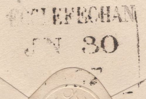 136700 1857 MAIL KIRKPATRICK FLEMING, DUMFRIES AND GALLOWAY TO ECCLEFECHAN WITH 'KIRKPATRICK FLEMING' TYPE C3 SCOTS LOCAL BACK STAMP.