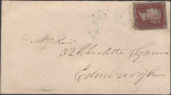 136701 1853 MAIL KIRKMICHAEL (AYRSHIRE) TO EDINBURGH WITH 'KIRKMICHAEL' TYPE C1 SCOTS LOCAL BACK STAMP.