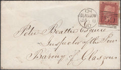 136703 1860 MAIL USED IN GLASGOW WITH 'BALFRON' TYPE B1 SCOTS LOCAL BACK STAMP.