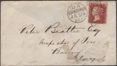 136704 1860 MAIL EDINBURGH TO GLASGOW WITH 'CROSS' TYPE E2 SCOTS LOCAL BACK STAMP.