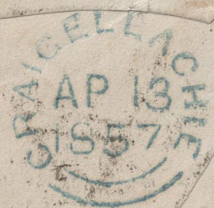 136705 1857 MAIL ARCHIESTOWN, MORAYSHIRE TO EDINBURGH WITH 'ARCHIESTOWN' TYPE D1 SCOTS LOCAL BACK STAMP.