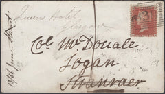 136706 1856 MAIL ARDWELL INN, DUMFRIES AND GALLOWAY TO STRANRAER WITH 'ARDWELL INN' TYPE D1 SCOTS LOCAL BACK STAMP.