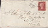 136708 1858 MAIL BONCHESTER BRIDGE (ROXBURGH) TO MORTLAKE WITH 'BONCHESTER BRIDGE' TYPE C6 SCOTS LOCAL BACK STAMP.