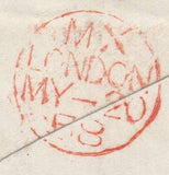 136708 1858 MAIL BONCHESTER BRIDGE (ROXBURGH) TO MORTLAKE WITH 'BONCHESTER BRIDGE' TYPE C6 SCOTS LOCAL BACK STAMP.