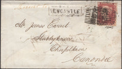 136709 1858 MAIL ECCLEFECHAN, DUMFRIES TO CANONBIE, MISSENT TO NEWCASTLETON  WITH 'CHAPELKNOWE' TYPE B1 AND 'NEWCASTLETON' TYPE D1 SCOTS LOCAL BACK STAMPS.