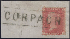 136710 CIRCA 1857 PIECE WITH DIE 2 1D ROSE-RED ON WHITE PAPER (SG40) WITH 'CORPACH' SCOTS LOCAL CANCELLATION TYPE III.