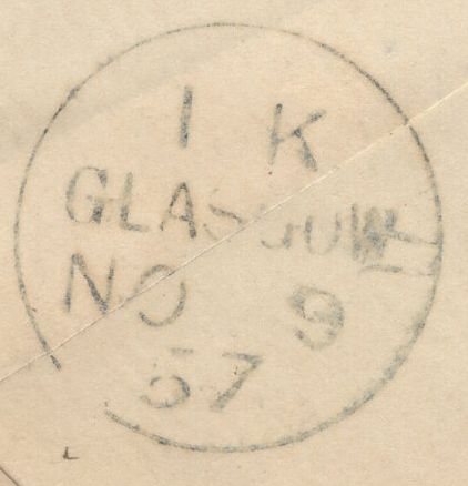 136720 1857 MAIL GLASGOW TO EDINBURGH WITH 'RUTHERGLEN' SCOTS LOCAL CANCELLATION TYPE III.