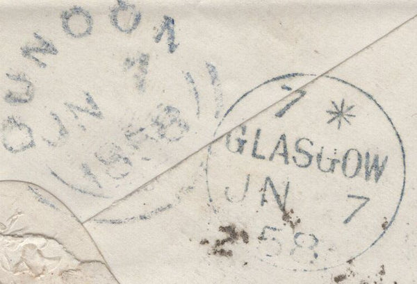 136722 1858 MAIL GLASGOW TO DUNOON WITH 'SANDYFORD' SCOTS LOCAL CANCELLATION TYPE VIII.