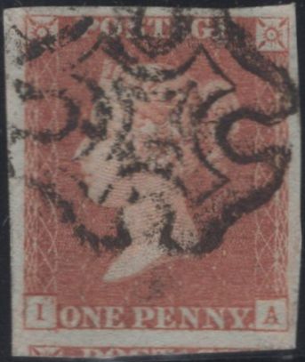 136735 1842 1D PL.22 (SG8)(IA) CONSTANT VARIETY 'MARKS IN LETTER SQUARES'.